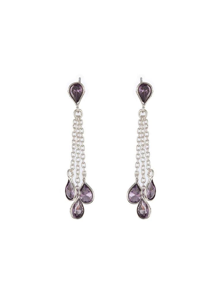 Silver Plated Amethyst Purple AD Minimal Dangler Earrings view 4