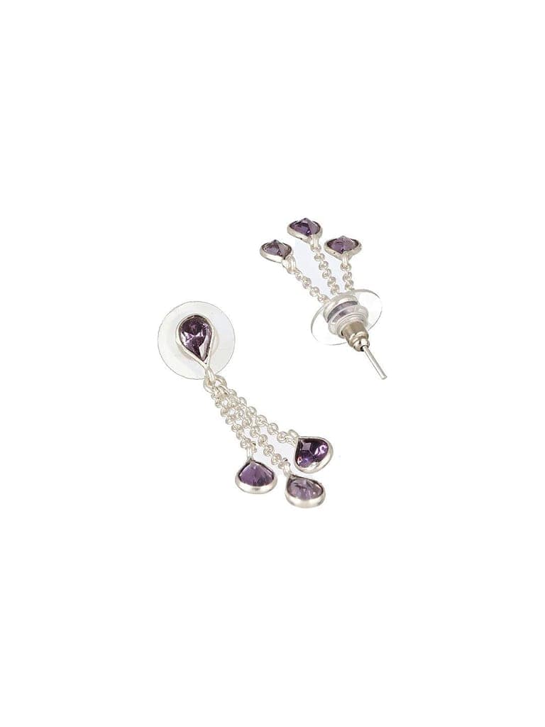 Silver Plated Amethyst Purple AD Minimal Dangler Earrings view 5