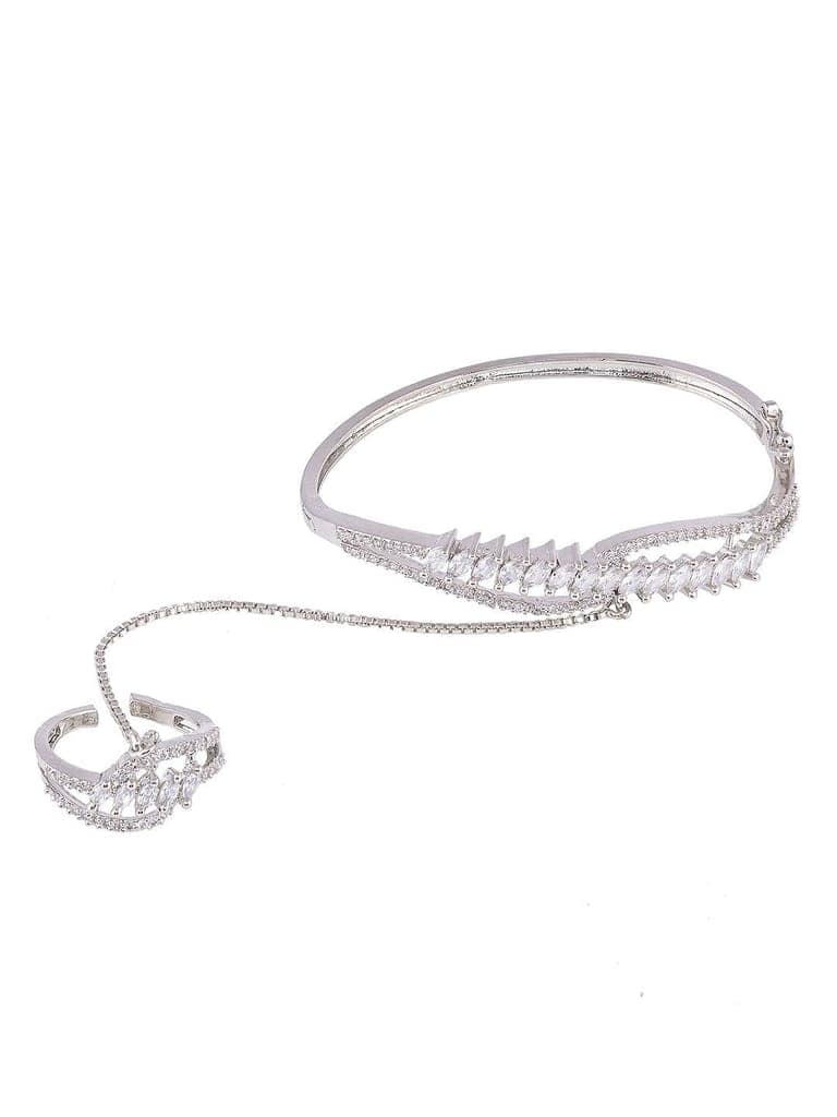 Women White & SilverToned Brass AD Handcrafted RhodiumPlated BangleStyle Bracelet view 4