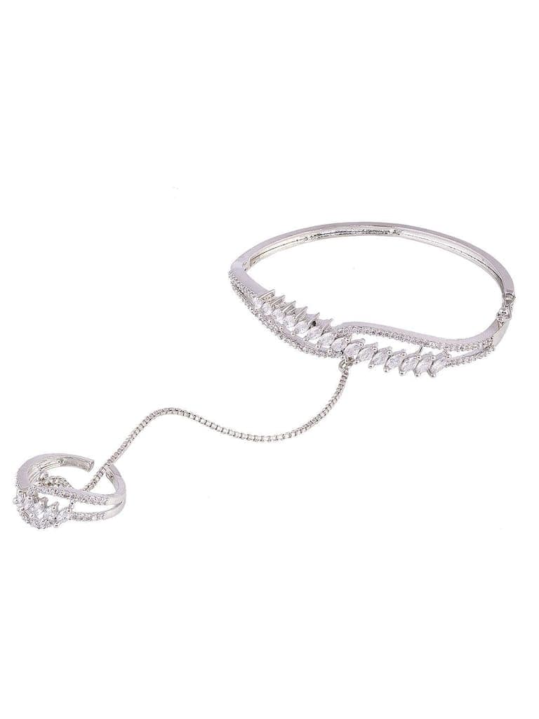 Women White & SilverToned Brass AD Handcrafted RhodiumPlated BangleStyle Bracelet view 5