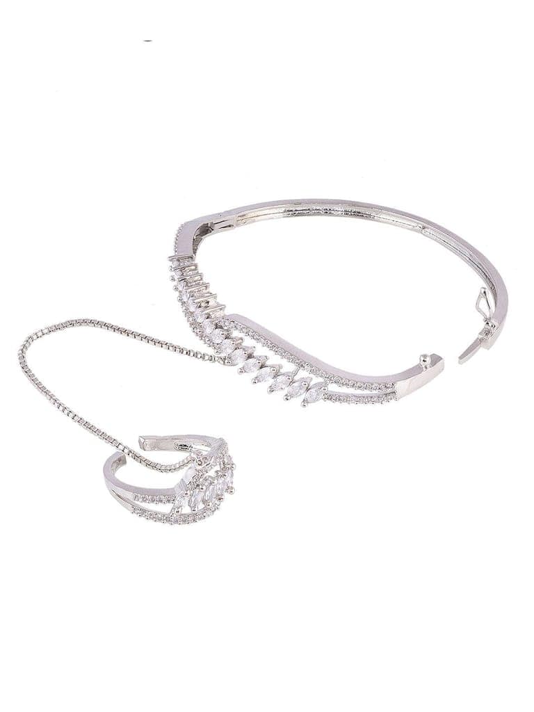Women White & SilverToned Brass AD Handcrafted RhodiumPlated BangleStyle Bracelet view 6