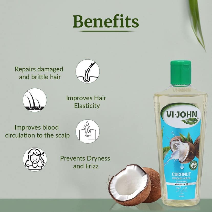 VI-JOHN NATURALE Coconut Enriched Hair Oil | Volumizing with Vitamin A.E & F | Natural Hair Growth | for All Hair Types | Men and Women | 300ML view 4
