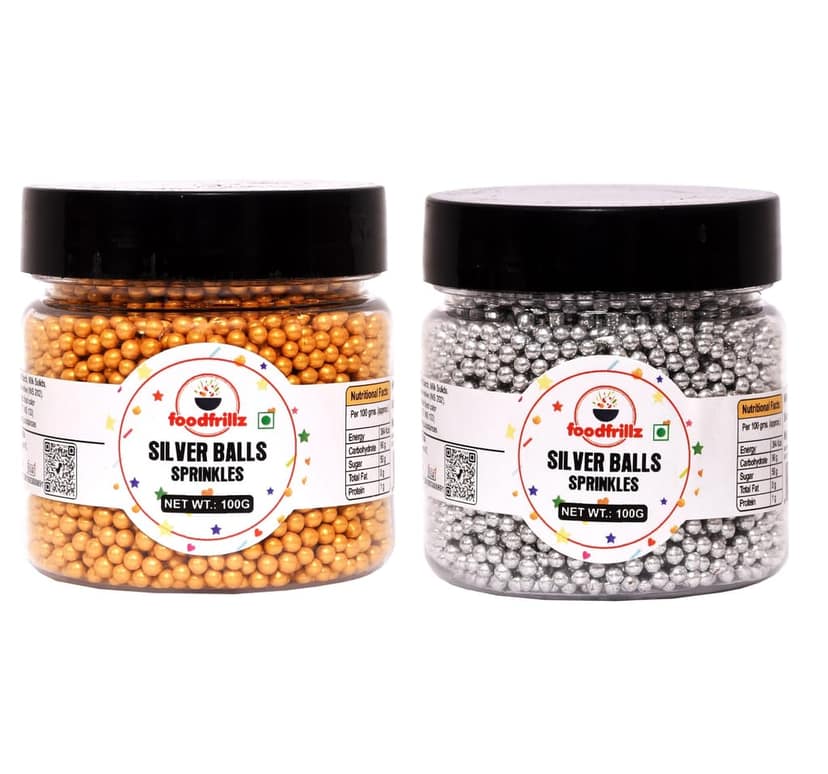 foodfrillz Premium Decorative Silver and Golden Balls Cake Sprinkles 100 g x 2 Jars