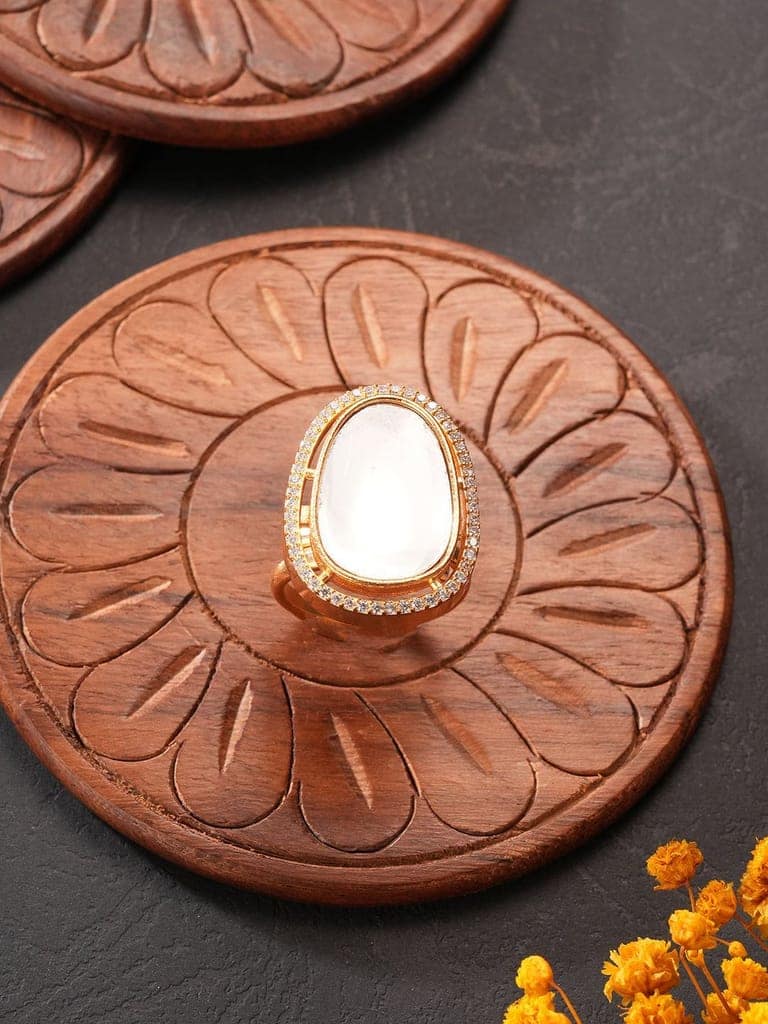 Gold Plated Kundan Mossanite Studded Minimal Bridal Handcrafted Adjustablle Finger Rings view 5
