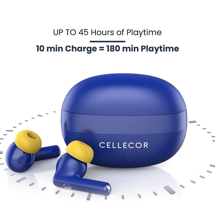 Cellecor BroPods C105 Tune TWS |45H Playtime, ENC, 5.3v, IPX5, 50ms Low Latency Gaming Bluetooth-Blue Yellow view 3