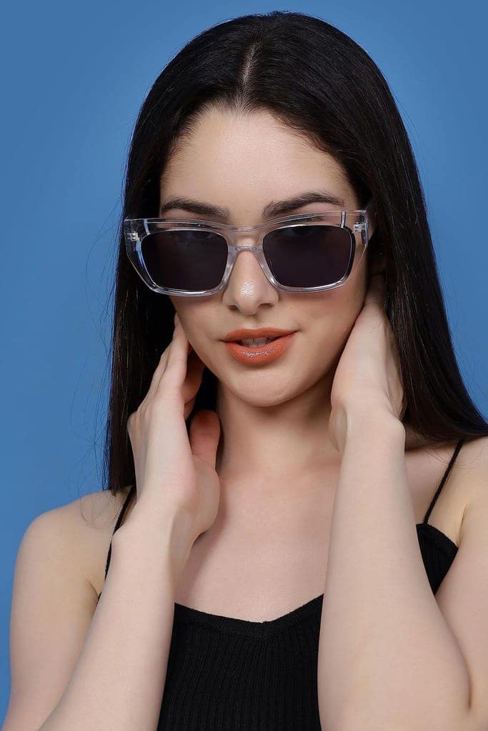 Eyenaks Full Rim Unisex Sunglasses | UV400 Protection | Retro Design | Durable Metal Hinges | Black Lens | Pack Of 1 (Transparent) view 4