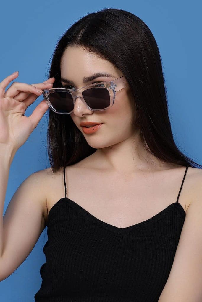 Eyenaks Full Rim Unisex Sunglasses | UV400 Protection | Retro Design | Durable Metal Hinges | Black Lens | Pack Of 1 (Transparent) view 6