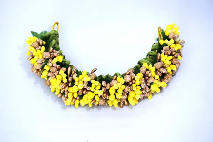 SHG Fashion Art Handmade Yellow Artificial Veni Flowers with 3 Pins (Yellow with gold) view 2