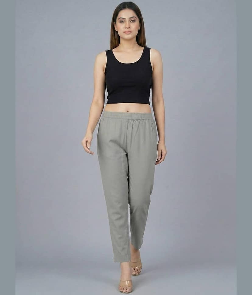 QuaClo Women Cotton Blend Casual Trousers ( Grey ) view 2