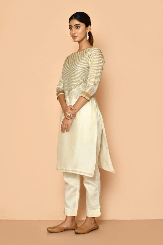 Zeba Handloom maheshwari silk kurta set for women view 3