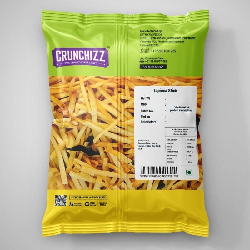 CRUNCHIZZ TAPIOCA STICK Chips I Crunchy, Authentic Kerala Snack I Gluten-Free I No Artificial Additives I Perfect Tea-Time Bites I Pack of One view 4