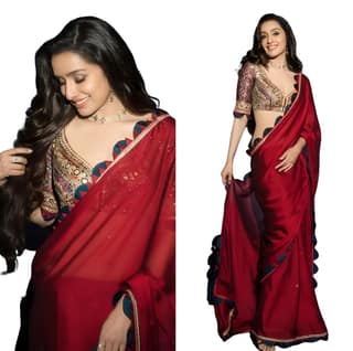 Red Bollywood Designer Saree With Blouse Readymade Stitched Wedding Bridal Ready To Wear Saree