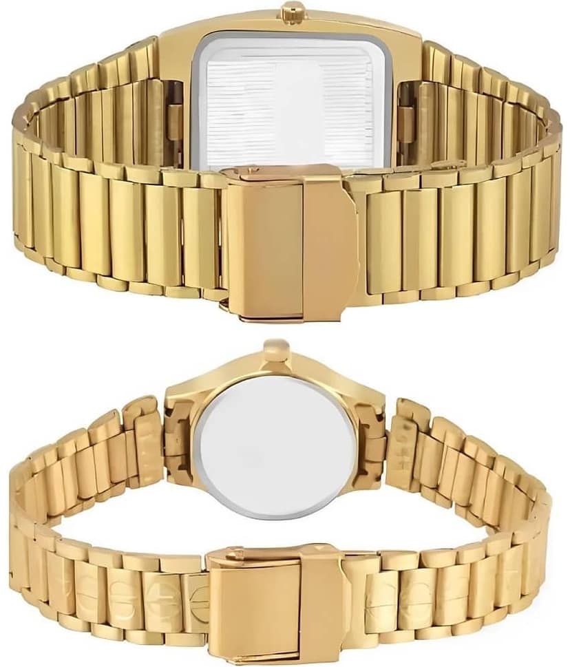 Viser Gold Metal Analog Couple's Watch view 2