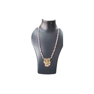 Delicate Pink Beaded Necklace with Gold Plated Pendant