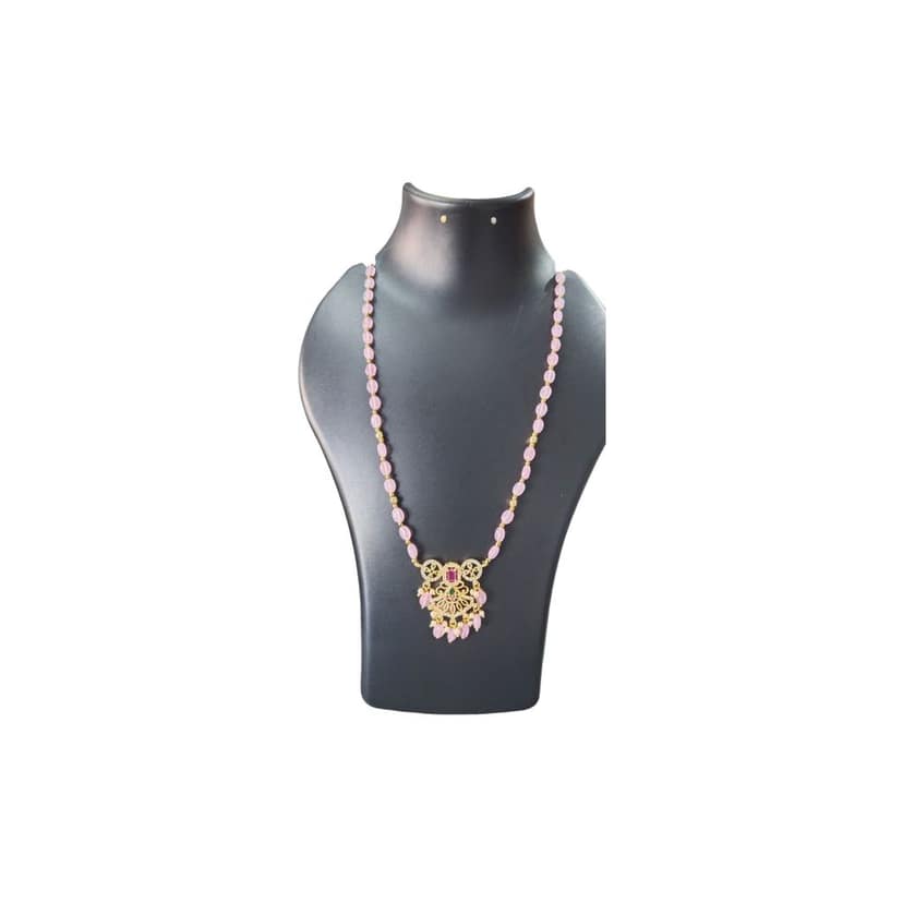Delicate Pink Beaded Necklace with Gold Plated Pendant