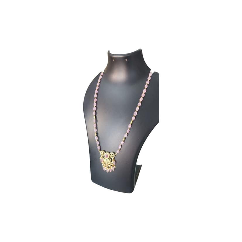 Delicate Pink Beaded Necklace with Gold Plated Pendant view 2