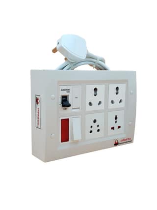 INDRICO 16amps Multi Socket Extension AC Switch Board 15amp with MCB 20A 15A 6A Multi Outlet Box Plug with Copper Cord Heavy Duty Wall Mounted White Pack of 1