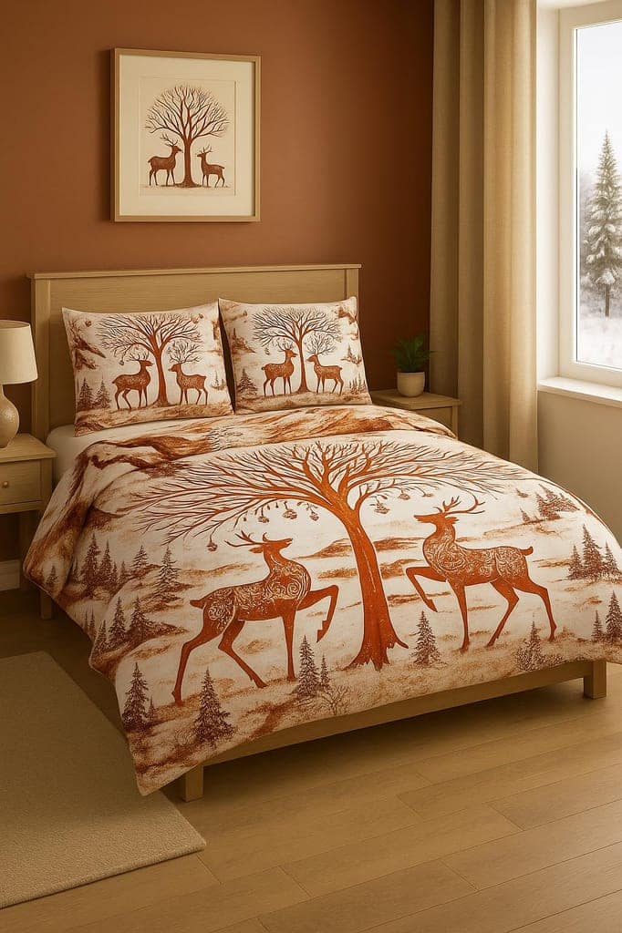 DHRUVINSR Luxury Heritage Super King Size Bed cotton bedsheet 108*108 with 2 Pillow Cases 45 x 72 cm, Reindee Forest Design,King Size 108x108 Inch,Christmas Motif, Festive Motif view 2