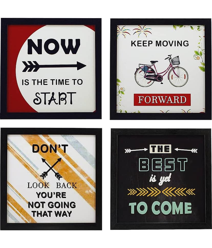 Indianara Motivational Quote Framed Wall Hanging Laminated Painting without Glass, Set of 4, Multi