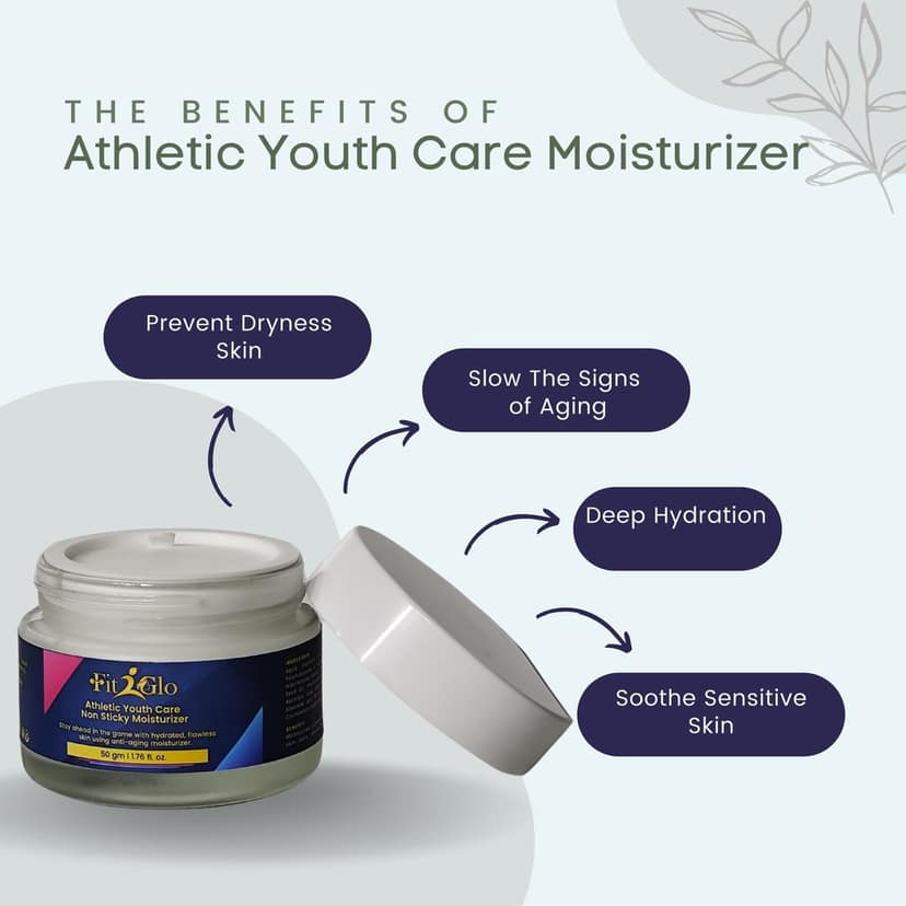 Fit2Glo Athletic Youth Care Non Sticky Anti-Ageing Moisturizer With Hyaluronic Acid, Niacinamide | Brighten Skin, Reduces Wrinkles & Age Spots | Best Face Cream For Daily Use | Women & Men | 50 GM view 2