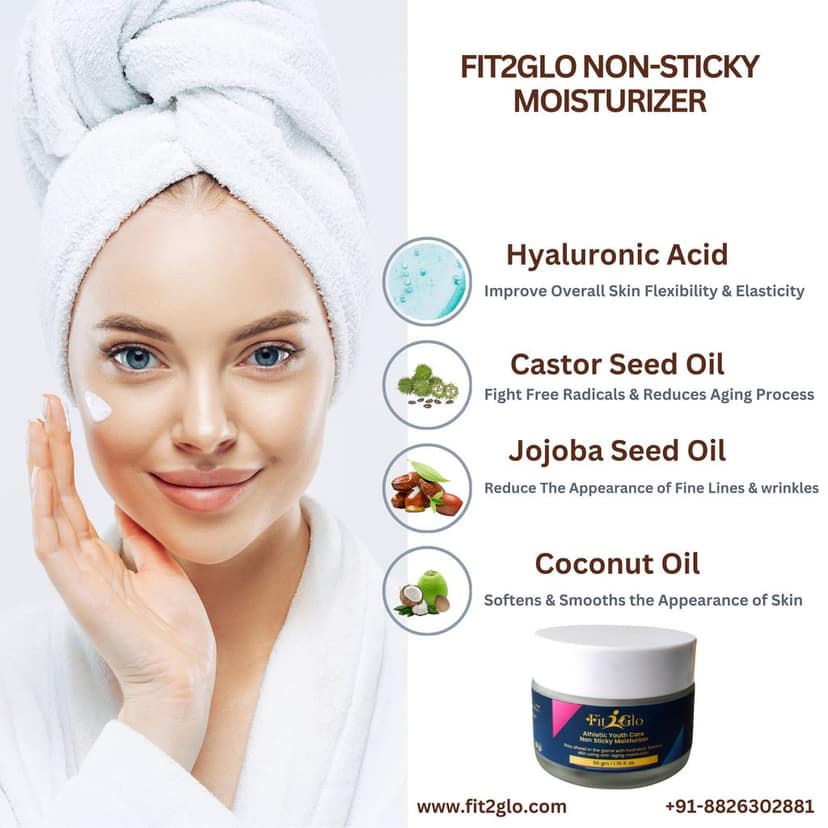 Fit2Glo Athletic Youth Care Non Sticky Anti-Ageing Moisturizer With Hyaluronic Acid, Niacinamide | Brighten Skin, Reduces Wrinkles & Age Spots | Best Face Cream For Daily Use | Women & Men | 50 GM view 7