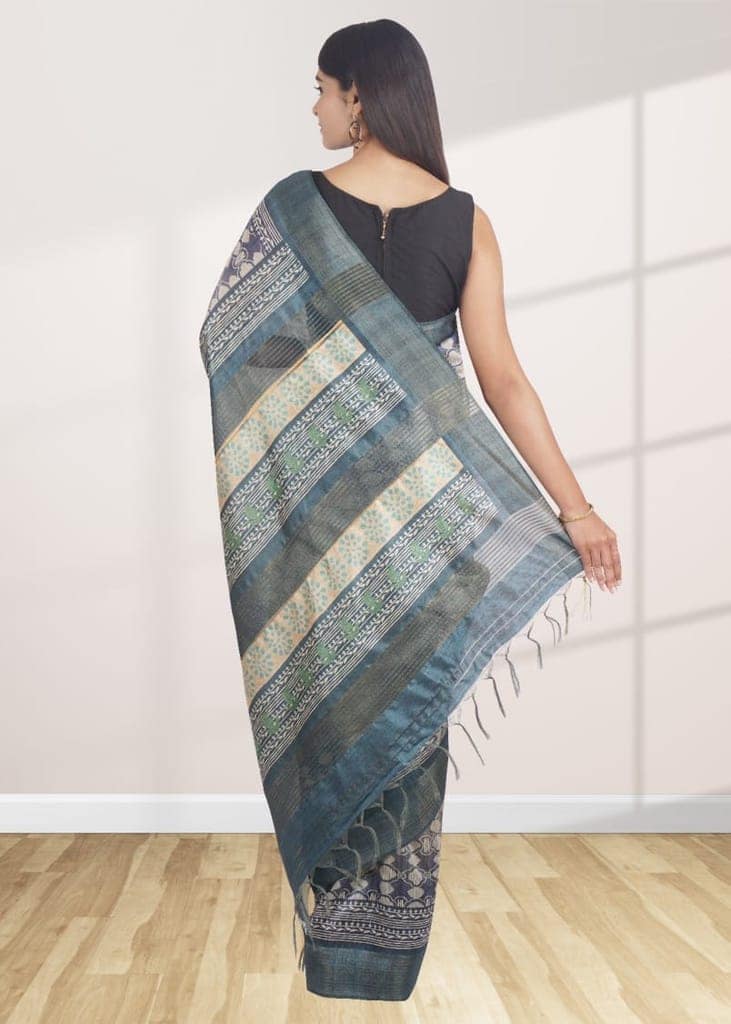 Green Khadi Silk Saree view 2