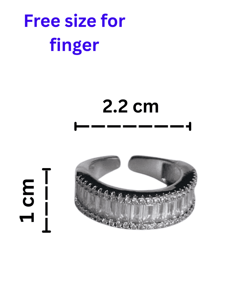 Luxurious Adjustable Silver Band Ring with Baguette and Round CZ Stones view 3