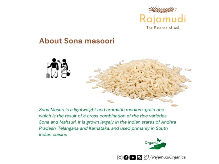 Rajamudi Organics Organic Sona Masoori Rice Semi Polished - 10 Kilogram view 3