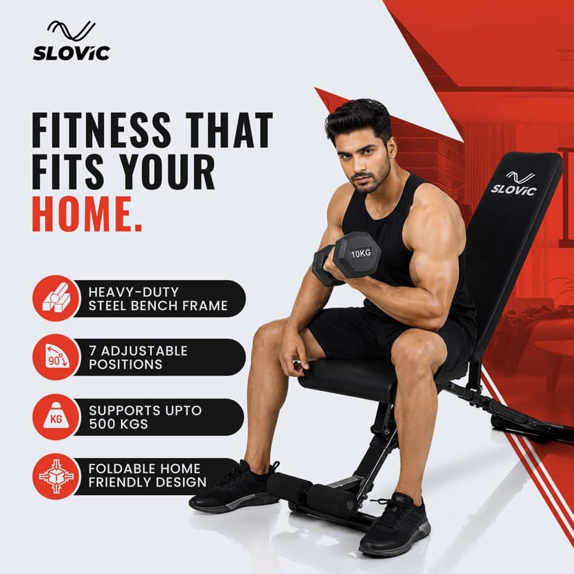 Slovic Foldable Fitness Bench Black view 2
