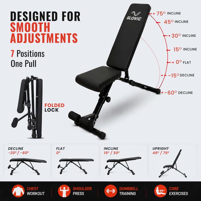 Slovic Foldable Fitness Bench Black view 3