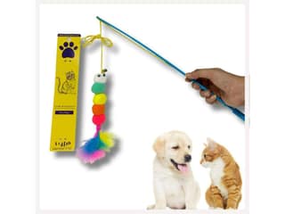 A+a Pets' Cat Wand Teaser Interactive Toy with Feather Tail Play Toy for Cats, Puppies, and Small Animals - Pom