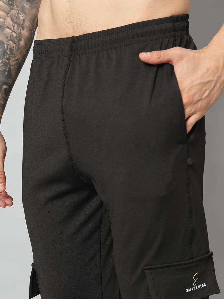 SavvyXwear Men's black trouser (sports wear/gym wear) view 3