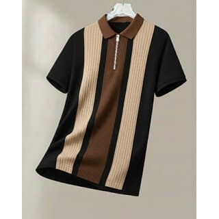 Ausk Mens Coffee, Black Checkered Cotton Blend Polo T-Shirt