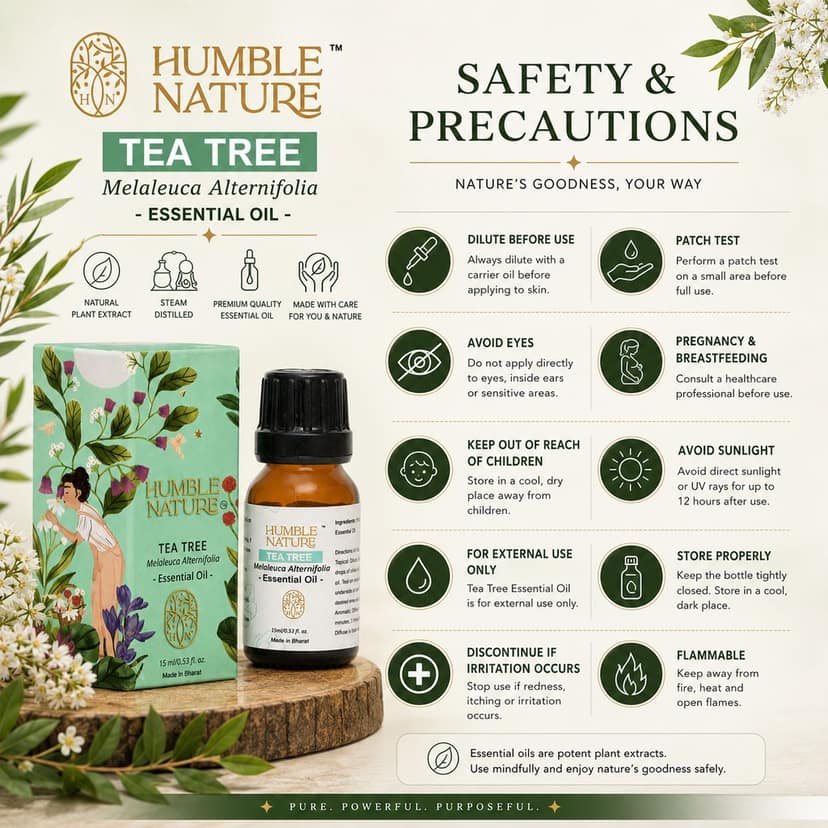 Humble Nature Tea Tree Essential Oil 15 ml | Steam Distilled Melaleuca Alternifolia Oil | Natural Plant Extract | For Skincare, Haircare, Diffuser, Aromatherapy, DIY Blends, Massage & Home Fragrance view 5