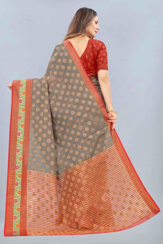 Women's Cotton Woven Grey Saree view 2