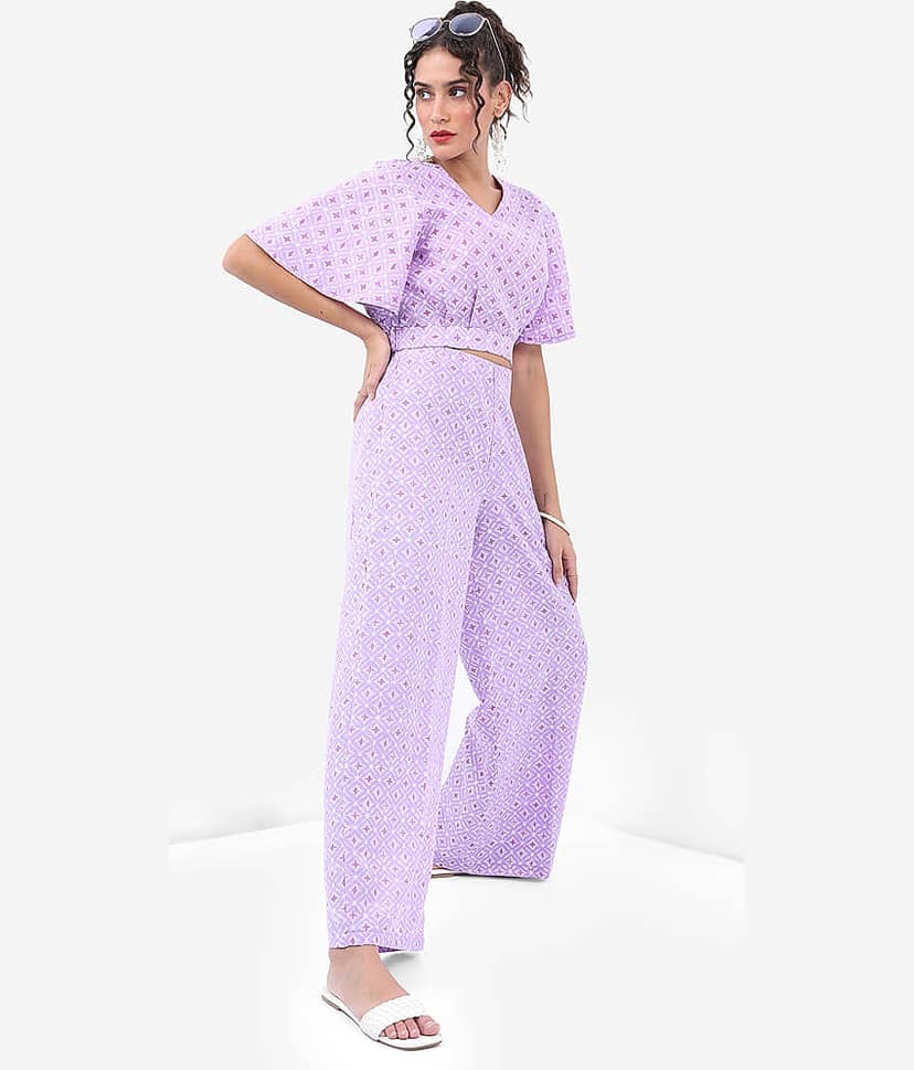 Vishudh Women Top With Trousers Co-Ord Set ( Lavender ) view 6