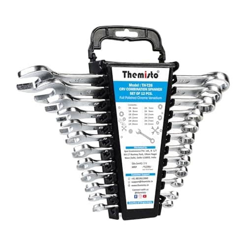 THEMISTO TH-T26 12 Pcs Combination Spanner Set | Open Jaw and Ring Spanners | Chrome Plated Durable Steel Wrench Tool Kit view 2