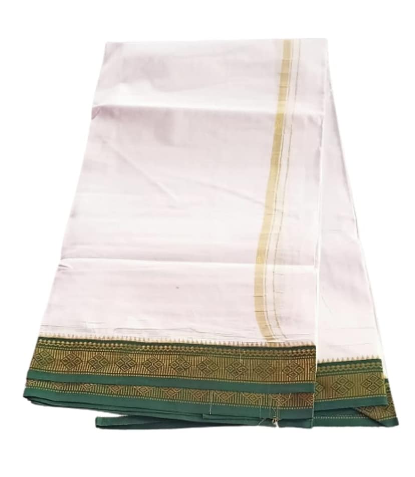 Jinka Lakshmi Collections Combo White Cotton Dhoti With Big Borders 4 Meters Unstitched Pack of 2 (Multicolor-1) view 5