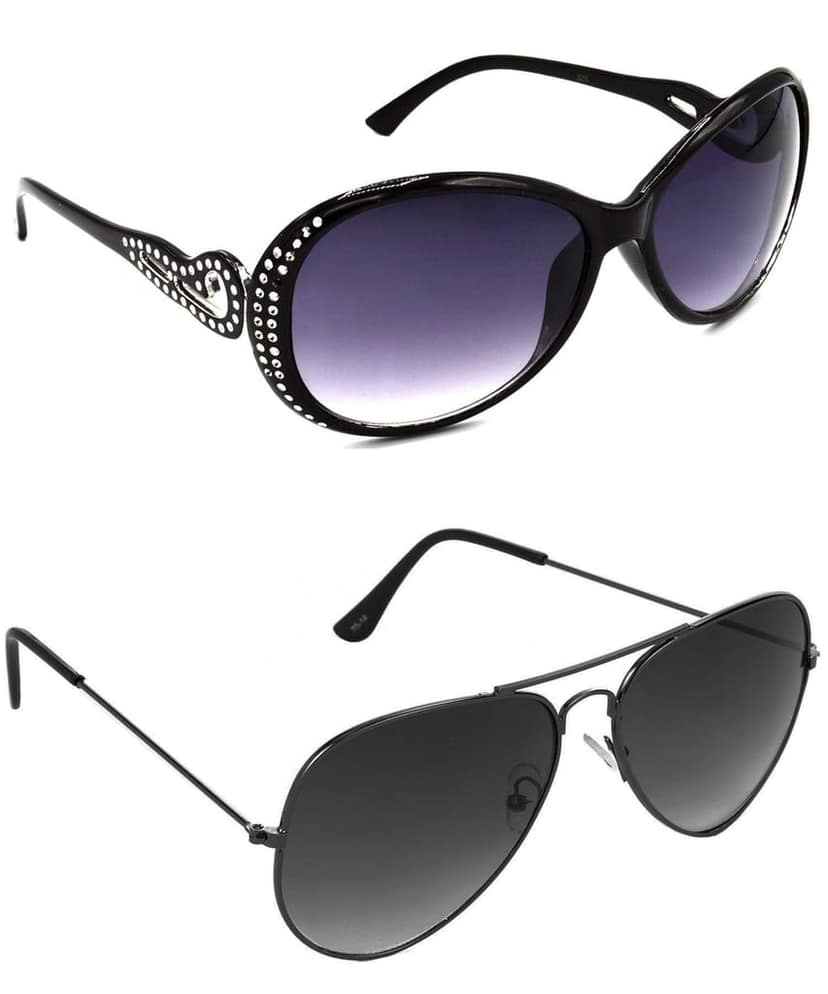 Hrinkar Unisex Round Sunglasses Silver & Grey Frame, Grey Lens (Medium) - Pack of 2