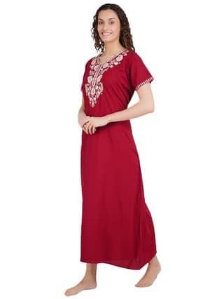 KOI SLEEPWEAR lizzybizzy Nightgown with White Floral Embroidery with Pockets Comfortable for Women