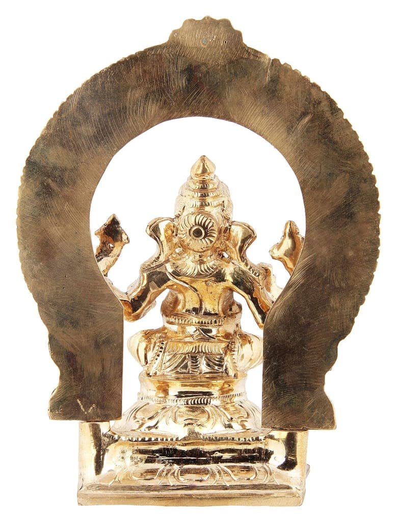 Poompuhar Bronze Ganesh Idol (6 cm x 6 cm x 15 cm, Yellow) view 2