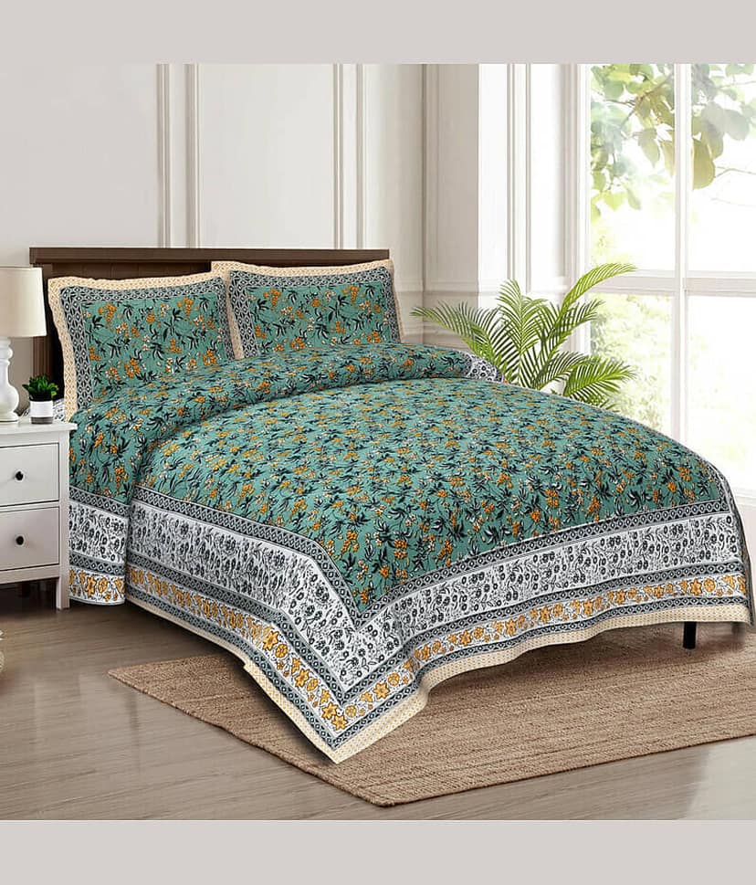 CLOTHORO Cotton 1 Double King Bedsheet with 2 Pillow Covers ( Multicolor )