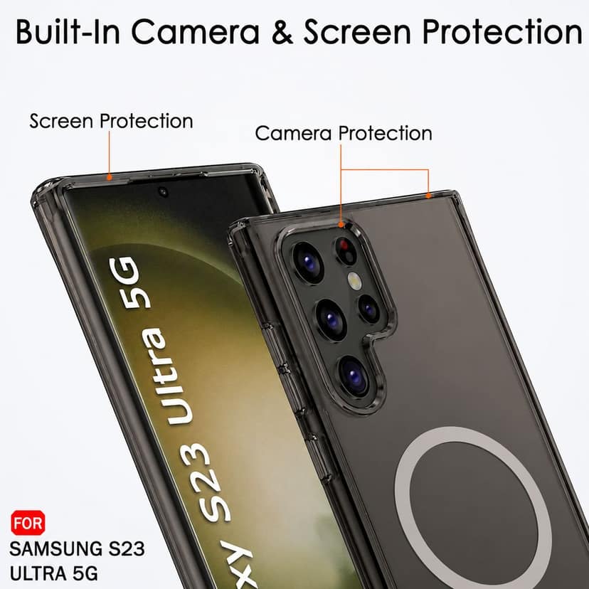 V3Deals Hybrid Back Cover Case for Samsung Galaxy S23 Ultra 5G | Ma gsa fe Compatible | N52 Magnetic Ring | Anti-Yellow Hard Transparent Back | Shockproof | PC & TPU (Transparent, S23 Ultra (Magnetic)) view 6