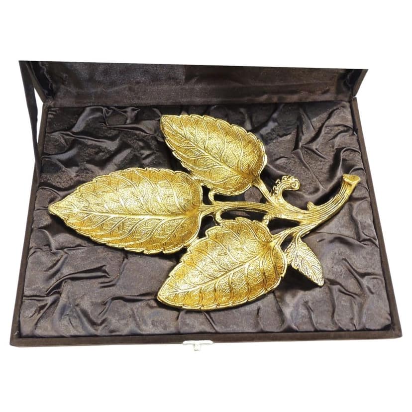 Aluminium Leaf Statue with Storage Box | Designer Home Decor, Height : 1 Inch (ASMAS540 C) view 2