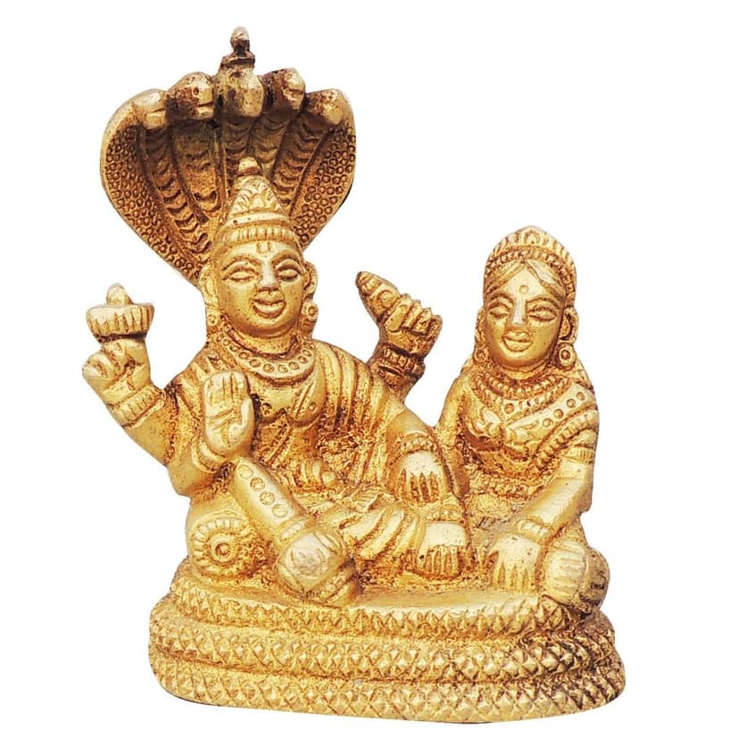 Brass Laxmi Vishnu Ji Idol - Divine Pair Statue for Home Decor, Height : 3.2 Inch (BSMAS1266 B) view 2
