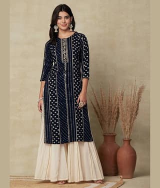 Kapadia Pack of 1 Rayon Printed Straight Women's Kurti - ( Navy )