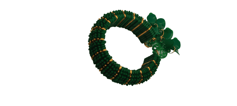 Green Statement Bangle with Floral Charms view 3