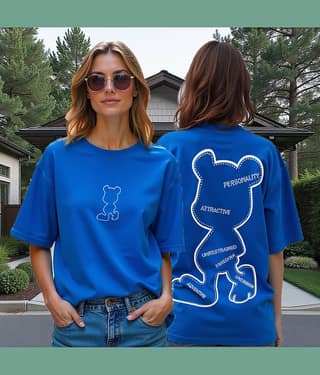 Diversify Women Cotton Blend Printed Oversized Fit Round Neck T-Shirt ( Blue )