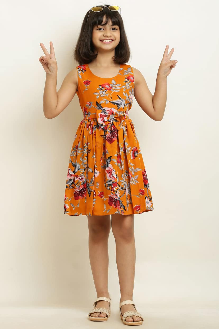 Cutiepie Fancy Musted Printed Frock & Dress For Girls. view 3