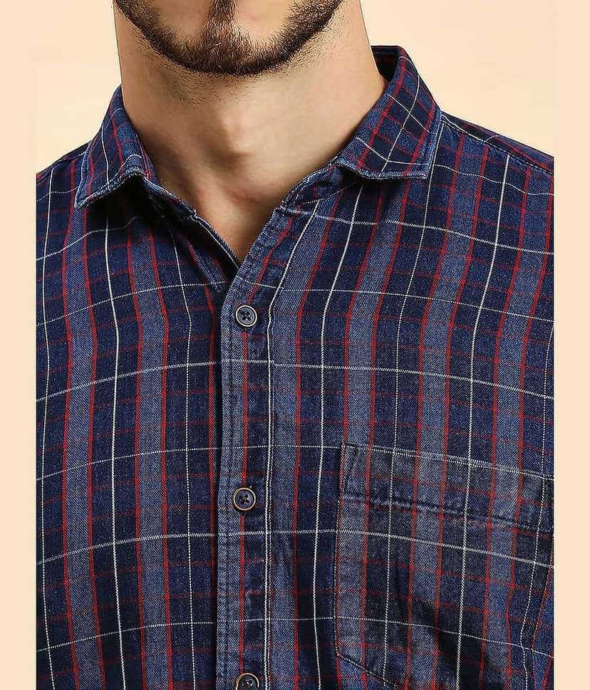 HJ HASASI 100% Cotton Slim Fit Checks Full Sleeves Men's Casual Shirt - Navy ( Pack of 1 ) view 2
